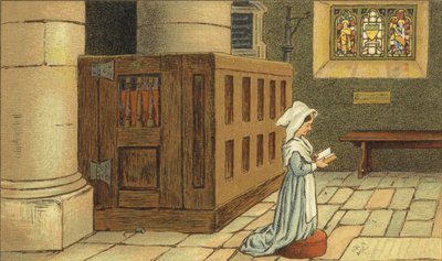 Meisje dat bidt in de kerk door John George (after) Sowerby