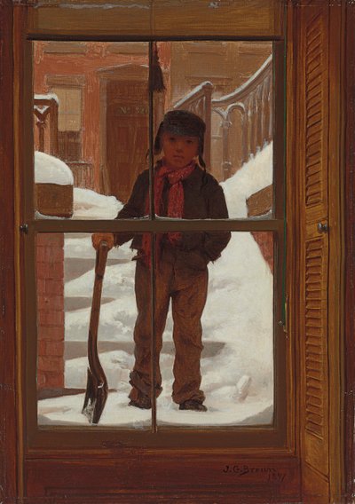 Kan ik de sneeuw wegschuiven?, 1871 door John George Brown
