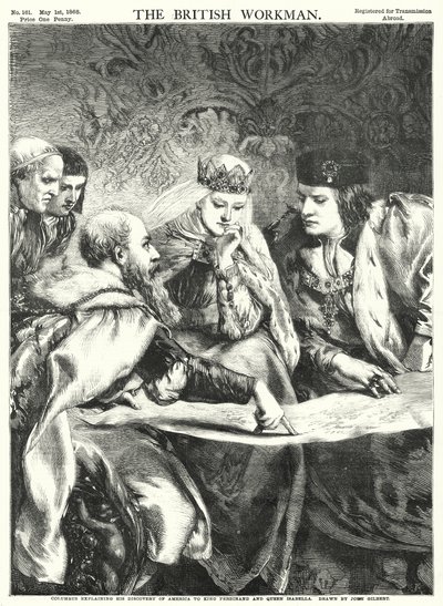 Columbus legt zijn Ontdekking van Amerika uit aan Koning Ferdinand en Koningin Isabella door John Gilbert