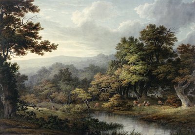 Bosglade met Vijver en Herten door John Glover
