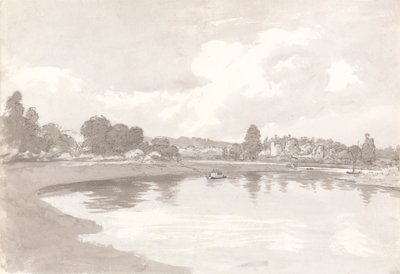 Op de rivier de Wye met de ruïnes van Wilton Castle op een bocht in de rivier door John Glover