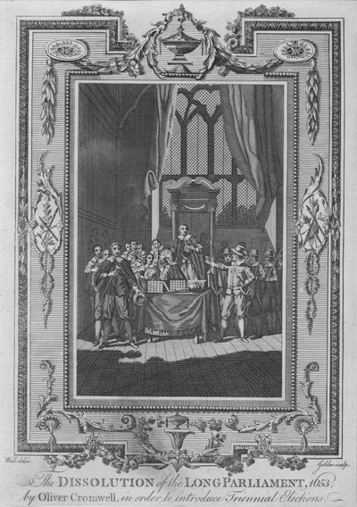 De ontbinding van het Lange Parlement, 1653, door Oliver Cromwell, om de Driejarenwet in te voeren door John Goldar