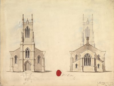 Ontwerp voor de voorgestelde kerk in Middlesborough, 1837 door John Greenwood