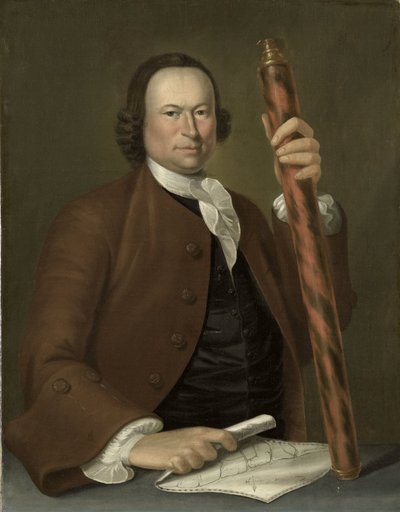 Portret van een Officier op Zee met Kustkaart en Verrekijker in zijn Hand door John Greenwood