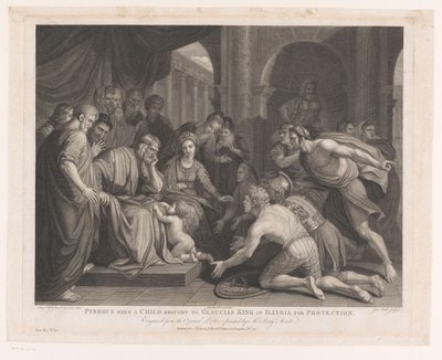 Pyrrhus als kind bij koning Glaucias gebracht ter bescherming (Voornaamste schilderijen van Engeland) door John Hall