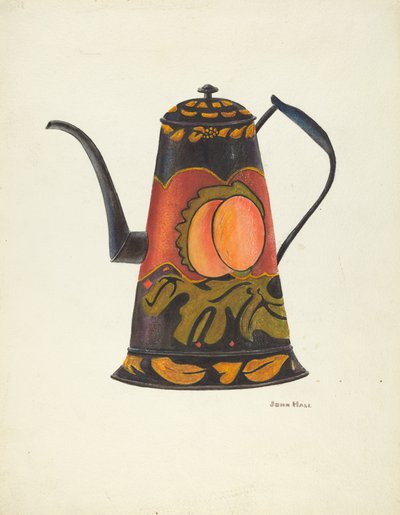 Toleware Koffiepot, 1935-1942 door John Hall