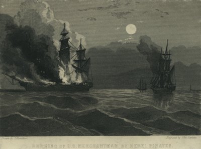 Verbranding van een Amerikaanse koopvaarder door rebellenpiraten, 1865 door John Hamilton