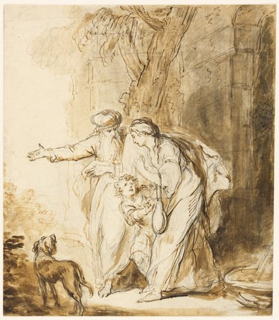 Abraham stuurt Hagar en Ismaël weg door John Hamilton Mortimer
