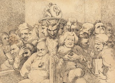 Literaire karakters verzameld rond het medaillon van Shakespeare door John Hamilton Mortimer