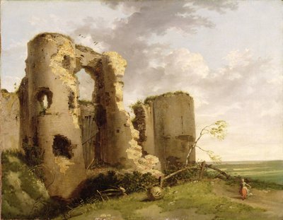 Uitzicht op de Westpoort van Pevensey Kasteel, Sussex, c.1774 door John Hamilton Mortimer