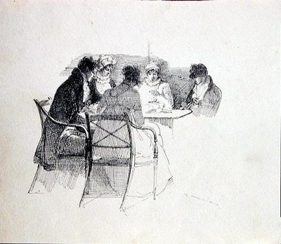 Groep verzameld rond een Tafel door John Harden