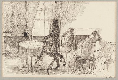 Interieur met figuren door John Harden