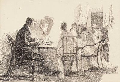 Interieur met zittende figuren, 1804-05 door John Harden