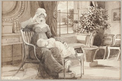 Mevrouw H met baby John William, 1814 door John Harden