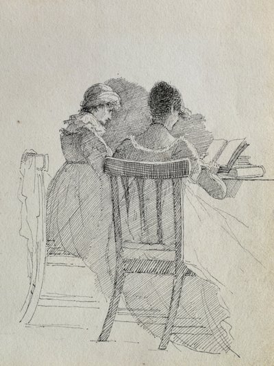 Lezen (pen en inkt op papier) (detail) door John Harden