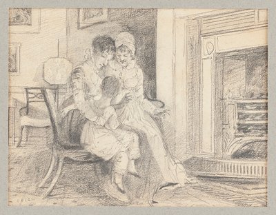 Drie bij het vuur, met John W, 3 jaar, 1812 door John Harden