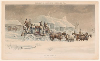Koets met zes paarden in de sneeuw in een winterlandschap door John Harris