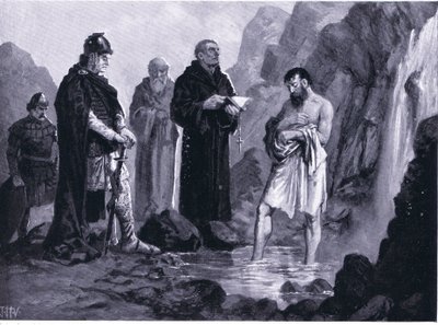 Doop van Boris I, illustratie uit Hutchinsons History of the Nations VOL 4 c.1920s door John Harris Valda