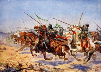 Cavalerie van Shahrbaraz in de aanval, illustratie uit 