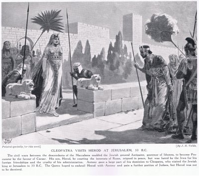 Cleopatra bezoekt Herodes in Jeruzalem 33 v.Chr. door John Harris Valda