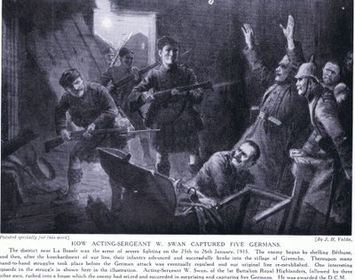 Hoe waarnemend sergeant W Swan vijf Duitsers gevangen nam in Givenchy januari 1915 door John Harris Valda
