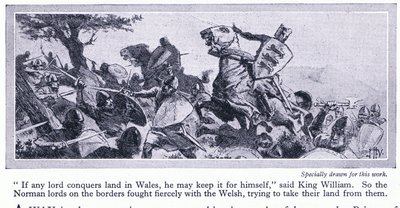 Als een heer land in Wales verovert, mag hij het voor zichzelf houden, zei Koning Willem, ca. 1950 door John Harris Valda
