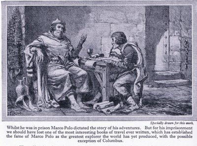 Terwijl hij in de gevangenis zat, dicteerde Marco Polo het verhaal van zijn avonturen, ca. 1950 door John Harris Valda