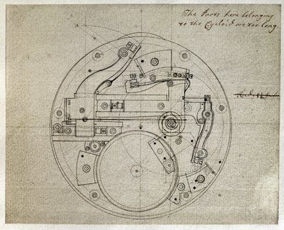 Tekening van de lay-out van de beweging van de H4 tijdmeter door John Harrison (1693-1776), c.1759 door John Harrison