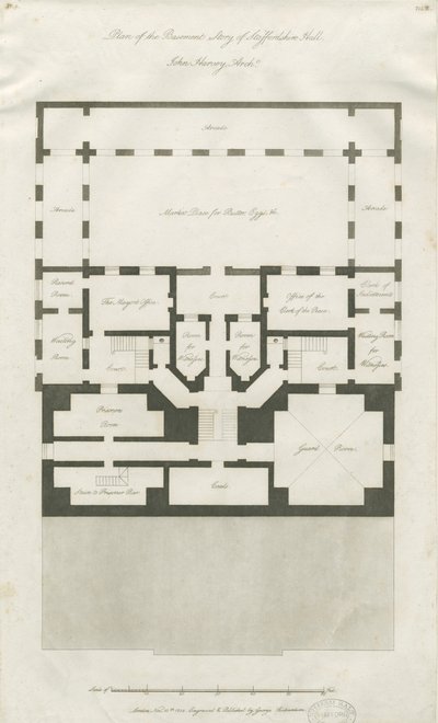 Stafford - Plattegrond van de Kelderverdieping van Shire Hall: gravure door John Harvey