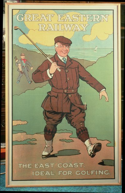 De oostkust: ideaal voor golfen. Poster voor de Great Eastern Railway door John Hassall