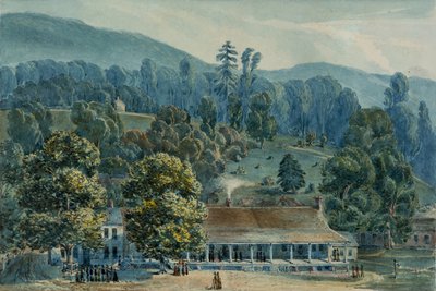 Eetkamer en podiumkantoren in White Sulphur Springs door John Hazelhurst Boneval Latrobe