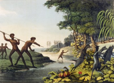 Kangoeroejacht, aboriginals in New South Wales gegraveerd door Matthew Dubourg, 1813 door John Heaviside Clark