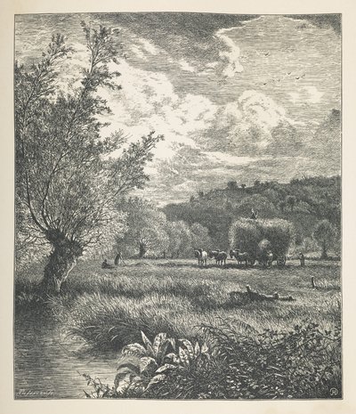 Plaat 10. Een hooiberg op een kar. Nature Pictures. A series of thirty original illustrations drawn on wood by J. H. Dell, and engraved by R. Paterson door John Henry Dell