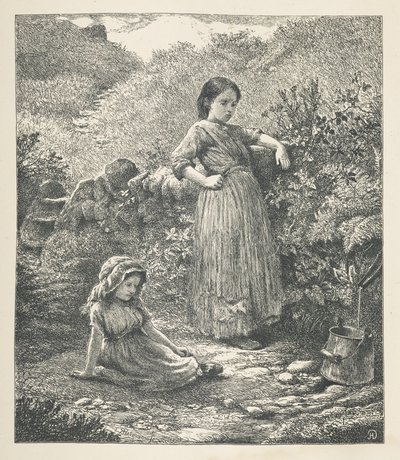 Plaat 16. Twee jonge meisjes. Nature Pictures. A series of thirty original illustrations drawn on wood by J. H. Dell, and engraved by R. Paterson door John Henry Dell