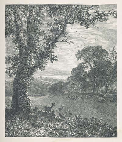 Plaat 3. Herten rond een boom. Nature Pictures. Een serie van dertig originele illustraties getekend op hout door J. H. Dell, en gegraveerd door R. Paterson door John Henry Dell