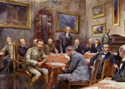 Ondertekening van het vredesverdrag in Pretoria door John Henry Frederick (after) Bacon