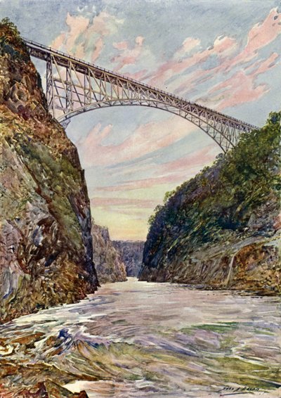 De brug over de Victoriawatervallen, Rhodesië door John Henry Frederick (after) Bacon