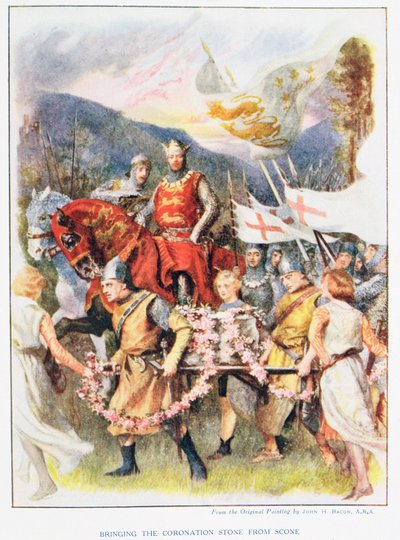 Het brengen van de kroningssteen uit Scone, illustratie uit 
