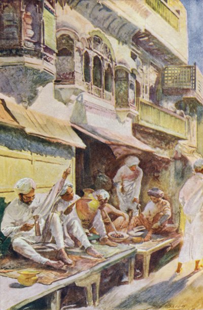 Arbeiders in een Indiase bazaar door John Henry Frederick Bacon