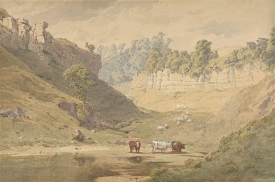 Vee bij een Drinkplaats in een Vallei, 1830-86 door John Henry Mole