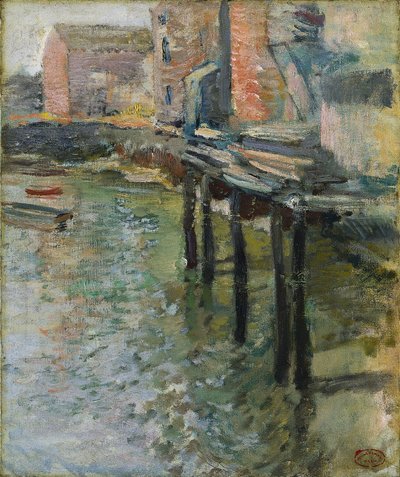 Verlaten Kade De Oude Molen bij Cos Cob, ca. 1900-1902 door John Henry Twachtman