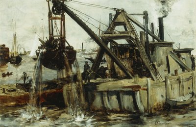 Baggeren in de East River door John Henry Twachtman