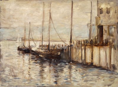 Vissersboot in een haven door John Henry Twachtman