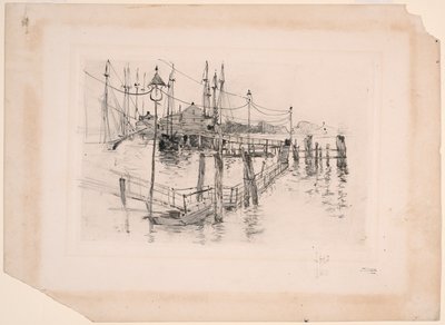 Het oude tolhuis in Bridgeport (grote plaat) door John Henry Twachtman