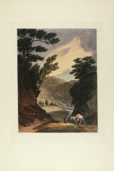 Uitzicht nabij de Schuylkill Falls, Pennsylvania, plaat vijf van het eerste nummer van Picturesque Views of American Scenery door John Hill
