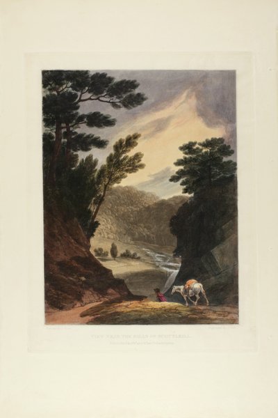 Uitzicht Bij de Schuylkill Watervallen, Pennsylvania, plaat vijf van het eerste nummer van Picturesque Views of American Scenery door John Hill