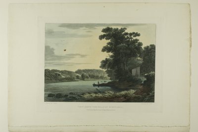 Uitzicht boven de watervallen van Schuylkill, plaat drie van het eerste nummer van Picturesque Views of American Scenery door John Hill