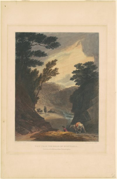 Uitzicht nabij de watervallen van Schuylkill door John Hill, after Joshua Shaw
