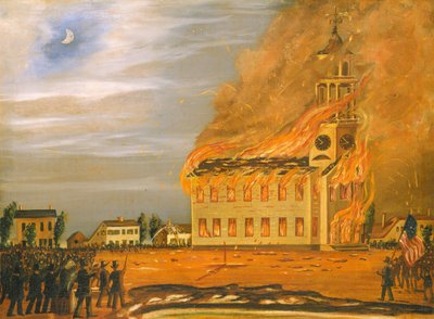 Brand van de Old South Church, Bath, Maine, ca. 1854 door John Hilling