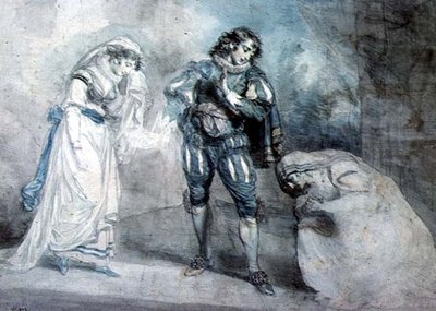 Pierre du Terrail, Chevalier de Bayard (1476-1524) met de weduwe en haar dochter door John Hodges Benwell
